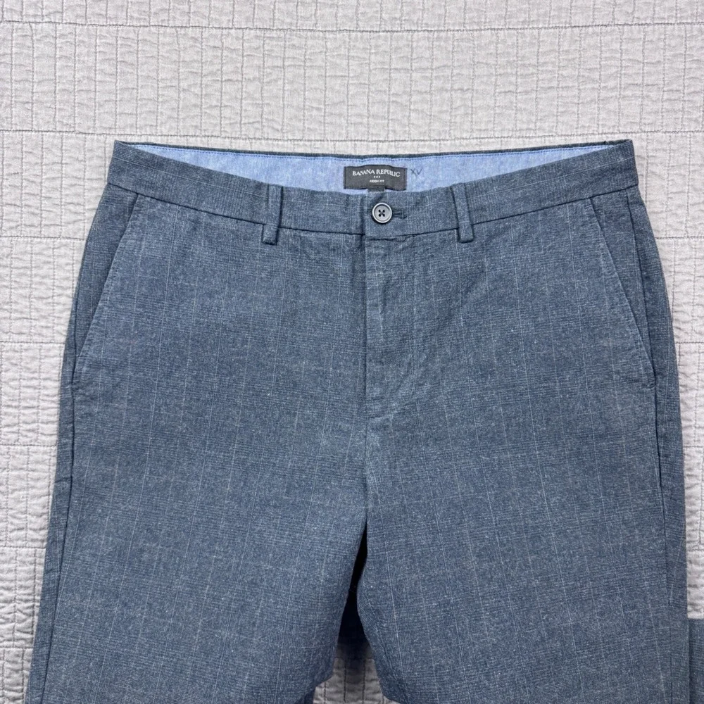 Banana Republic Aiden Chinos Mens 34x30 (34x28) Blue Gray Glen Plaid Slim Pants